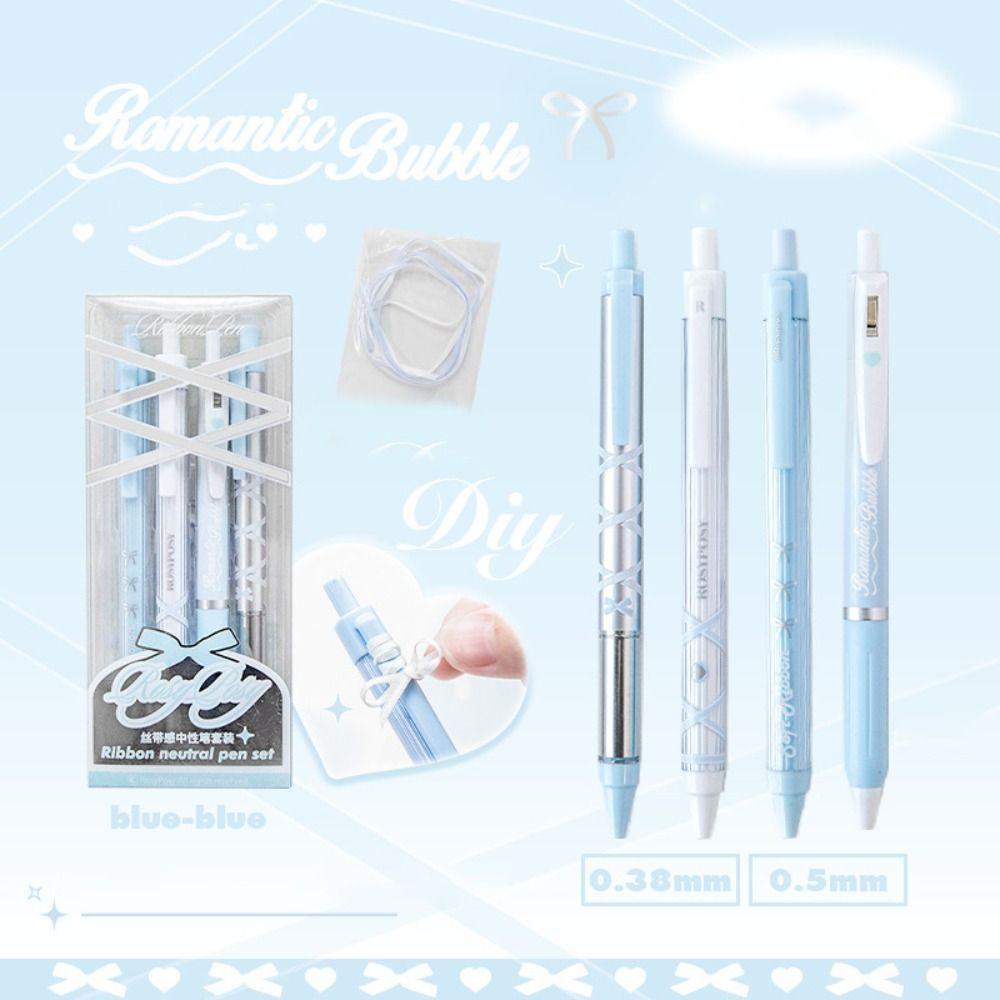 

4Pcs/set New Plastic Gel Pens Set 0.38mm/0.5mm Stationery Black Ink Press Gel Pen Student Supplies Neutral Pen Set синій