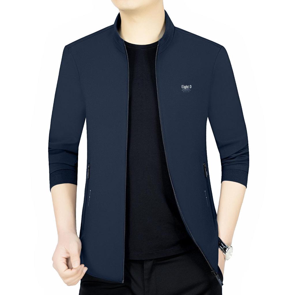 2024 Men's Versatile Stand Collar Jacket - Spring/Autumn Fashion, Solid Color, Thin and Casual