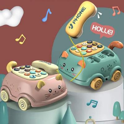 Montessori Baby Musical Telephone Toy Cartoon Cat Pattern Telephone Educational Toys for Boys Girls Toddler Birthday Gift