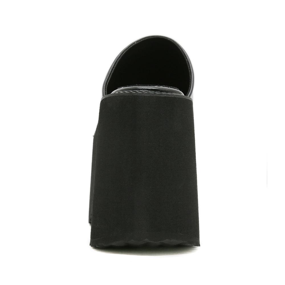 Gdgydh Moda Sandali a Zeppa con Punta Quadrata Mocassini Slip-On Neri Tacchi Spessi Calzature Estive Comode per Donna Pantofole