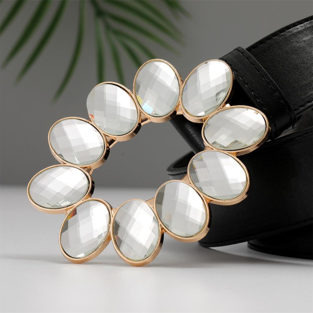 Simple Diamond Black Belt Suit Coat Skirt Accessories Belt Gold Button Head Atmospheric