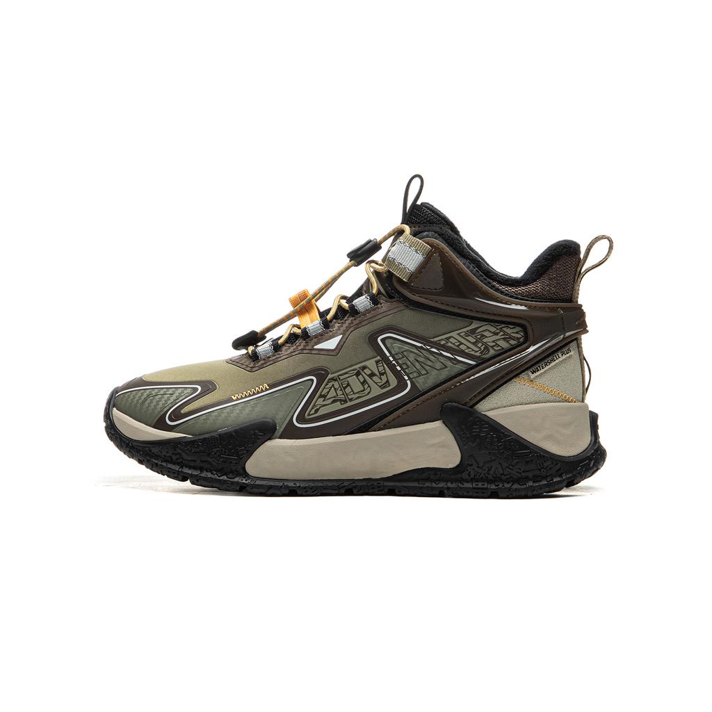 Li Ning Kids Outdoor Synthetic Leather Fashion Non-Slip Shock Absorbing Warm Mid-Top Outdoor Shoes Kids Shoes Sandalwood-Green YKEU012-25