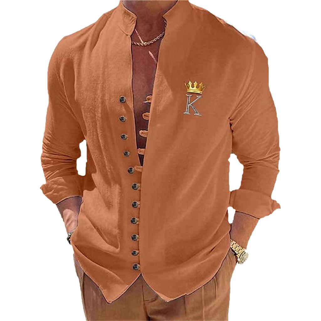 Camicia classica da uomo a maniche lunghe con colletto alla coreana, vestibilità casual, alla moda giovanile, da uomo