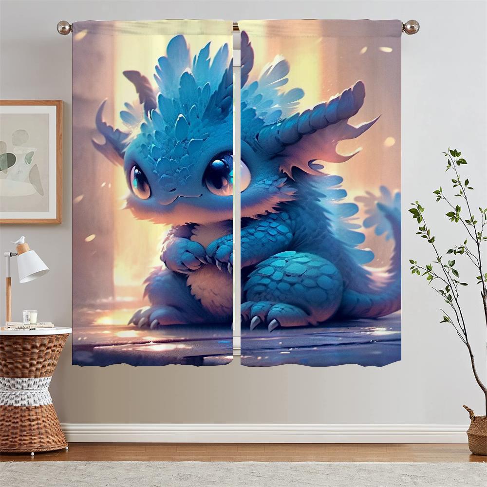 

Милый маленький дракончик для дома и декора, короткие оконные шторы для гостиной, кудри, затемняющие шторы, затемняющие щупальца W50xH70cmx2pcs-CL