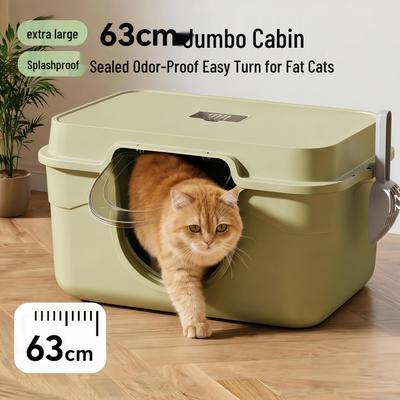 Litière pour chat très grande et fermée avec tapis anti-dispersion et contrôle des odeurs