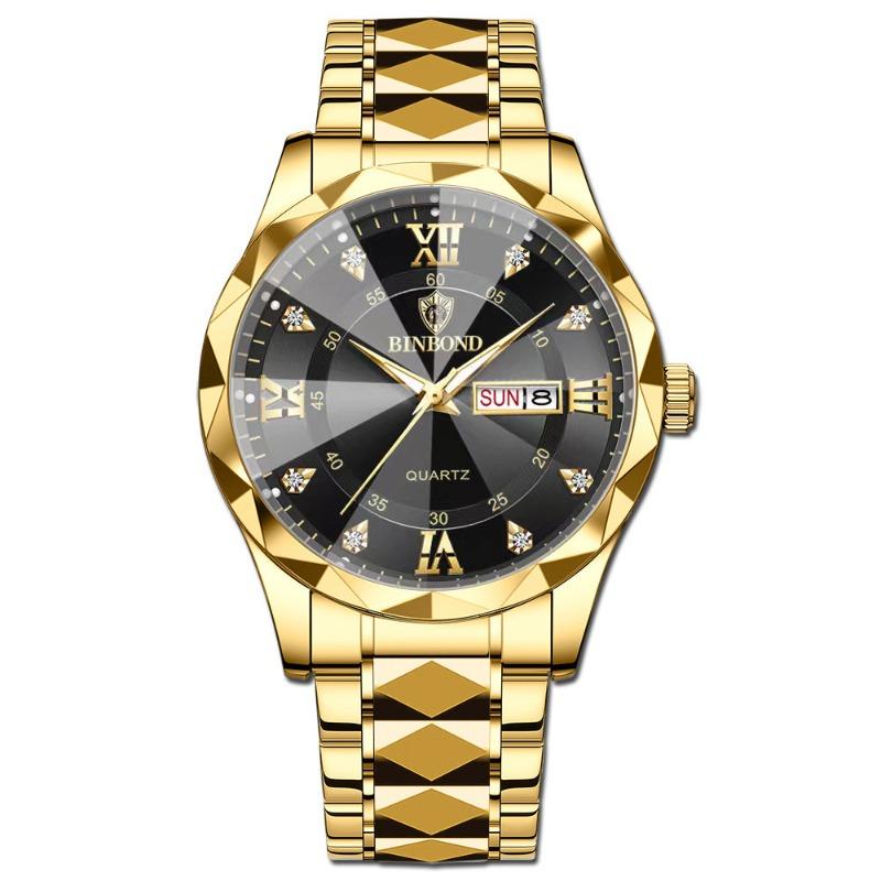 Herrenuhr Wasserdicht Leuchtende Uhr Rhombus Spitze Glas Doppelkalender Trend Freizeit Uhr Herren