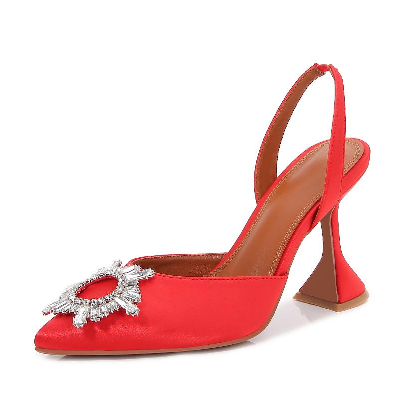 New 7cm rhinestone wine glass and pointed sandals women's popular sunflower sexy bag head high heels