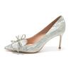 Fashion High Heels Women Silver Chunky Glass Slipper Wedding Shoes Two Wear Gold Mid-Heel Bridesmaid Shoes