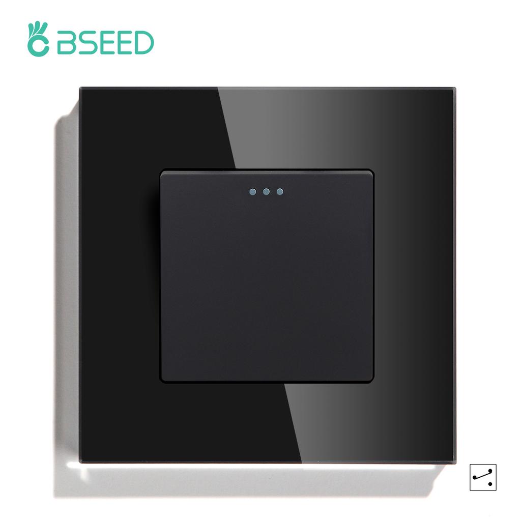 BSEED 1/2/3Gang Mechanical Light Switches 2way For Stairs Corridors with EU Power Sockets USB Type-c Ports Glass Panel Black