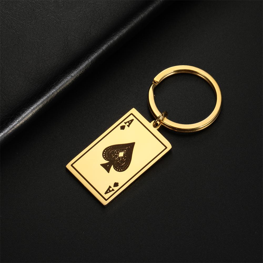 EUEAVAN Punk Lucky Ace of Spades Keychain Stainless Steel Square Poker A Card Pendant Keyring Good Fortune Hip-hop Jewelry Gifts