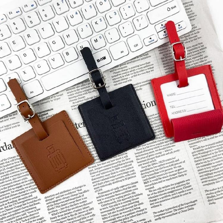Suitcase Square Label PU Leather Labels School Bag Name Card for Trip Security