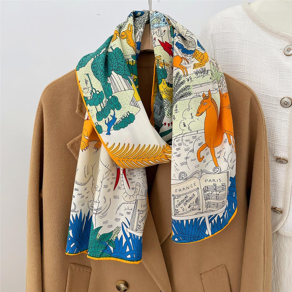 160X33Cm New Winter Thicken Silk Cashmere Scarf Women Hand Rolled Shawls Print Long Scarves Wrap Bandana Big Hijabs Female