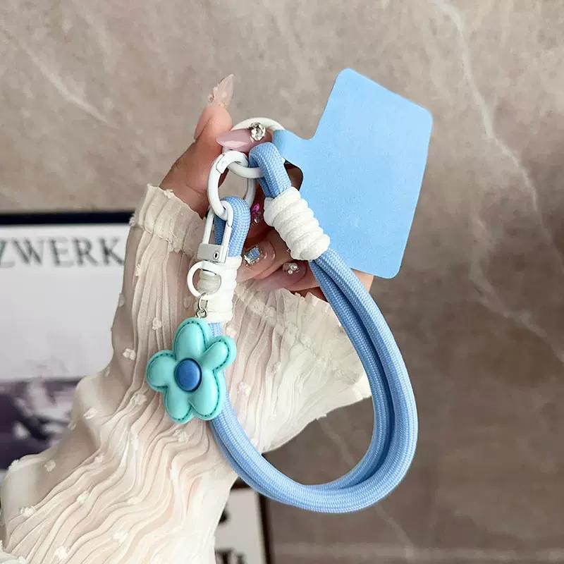 Korea Y2k Ctue Flower Candy Color Phone Lanyard Simplicity Short Phone Strap Pearl Style Phone Chain Bracelet Phone Accessories