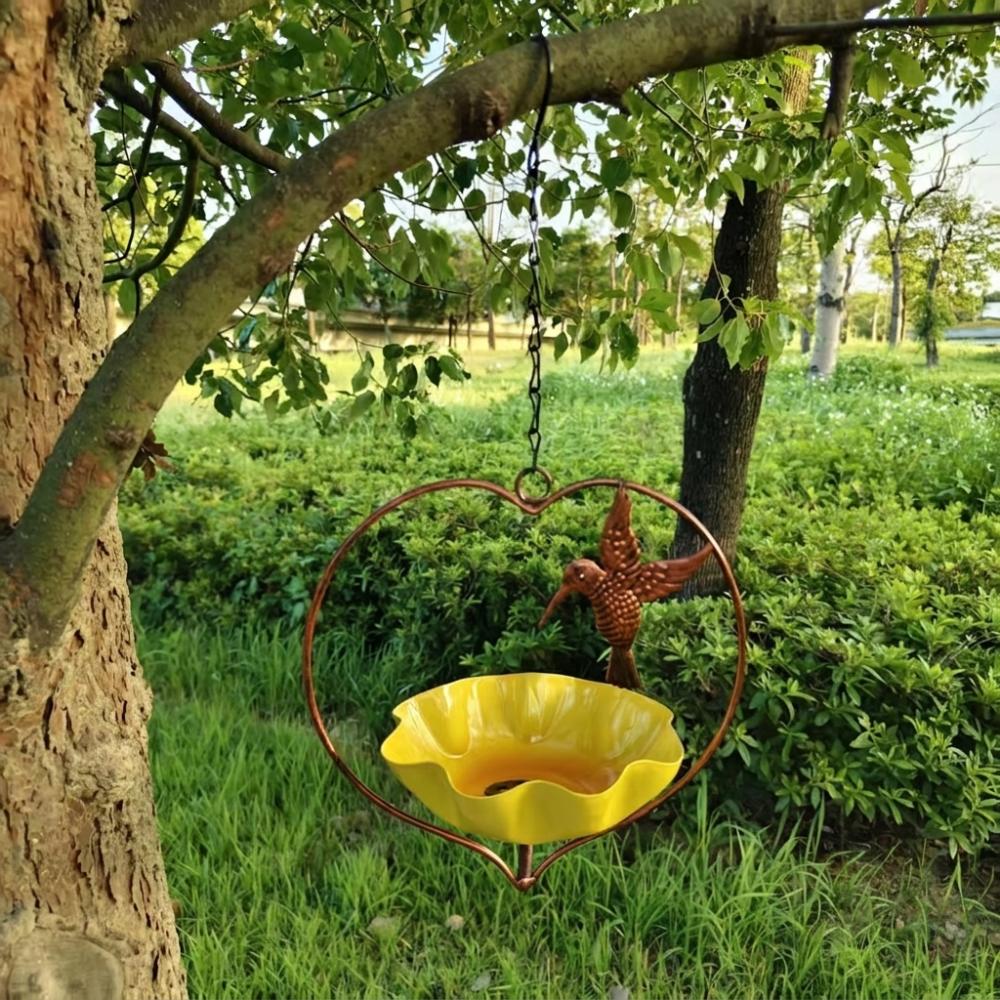 Wide-Mouth Heart Shape Bird Feeder Iron Art Retro Bird Bath Flower Bird Water Feeder Courtyard