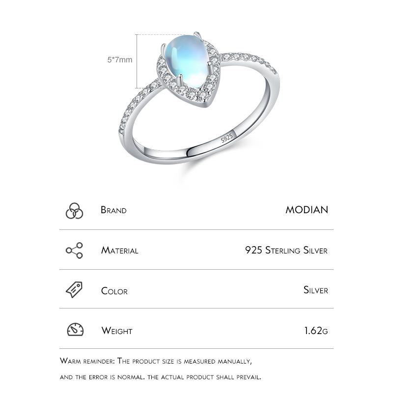 MODIAN 925 Sterlingsølv Utsøkt Vanndråpe Månestein Damefingerring Luksuriøs Skinnende Klar CZ Fint Smykke For Kvinner Gaver