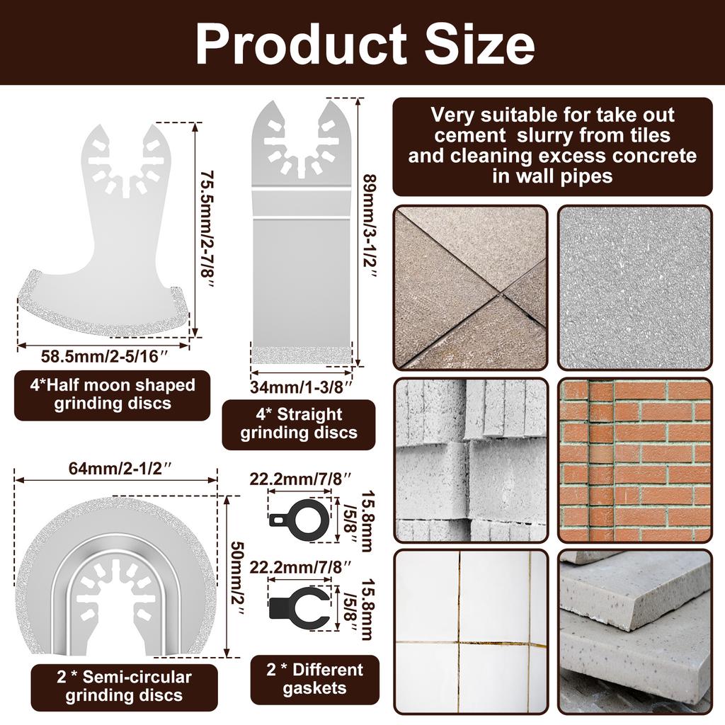 4-12Pcs Diamond Oscillating Tool Blade Set DIY Multi Tool Mortar Cutting Saw Blades Precise for Grout Removal, Soft Tile Cut