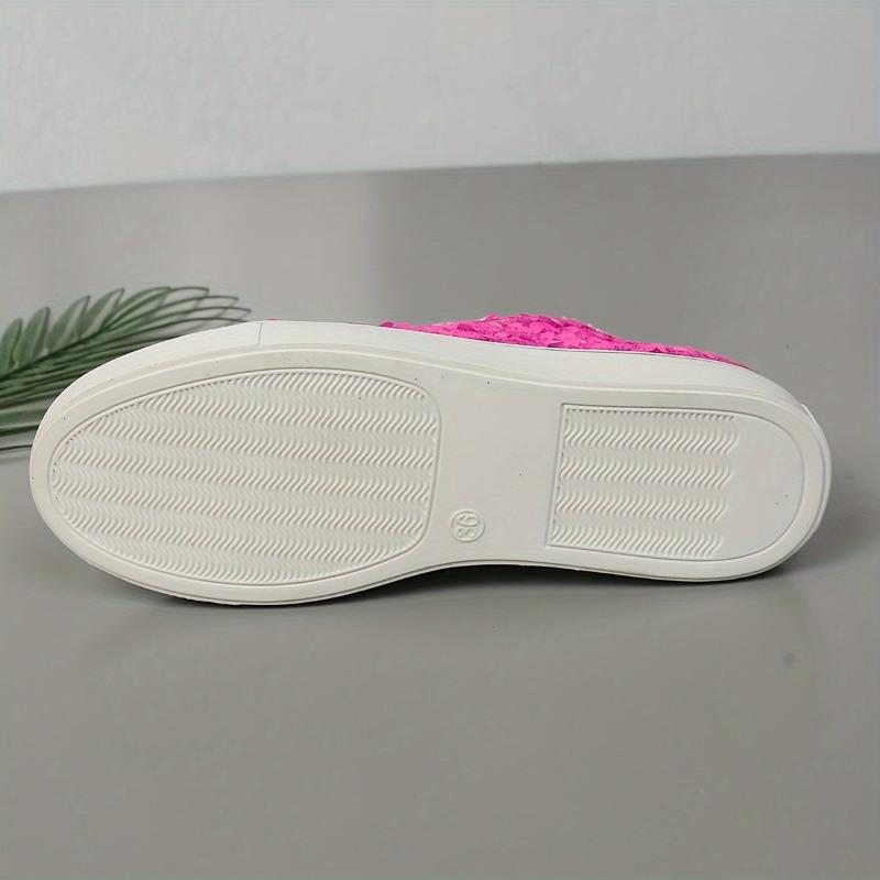 Women's Rose Red Fashion Sequin Lace-up Round Head Shoes