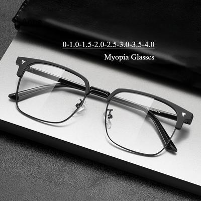 Men's Vintage Half Frame Square Myopic Glasses Blue Light Blocking Minus Diopter Eyewear Fashion Near Sight