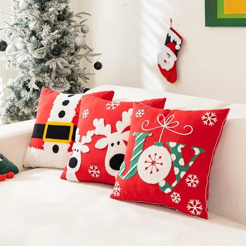 Towel Embroidery Christmas Pillowcase Home Living Room Sofa Cushion Pillowcase Home Christmas Decoration
