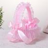 Wedding Flower Girl Basket with Lace Trim Handle Bowknot Flower Baskets for Wedding Ceremony Party Floral Arrangement