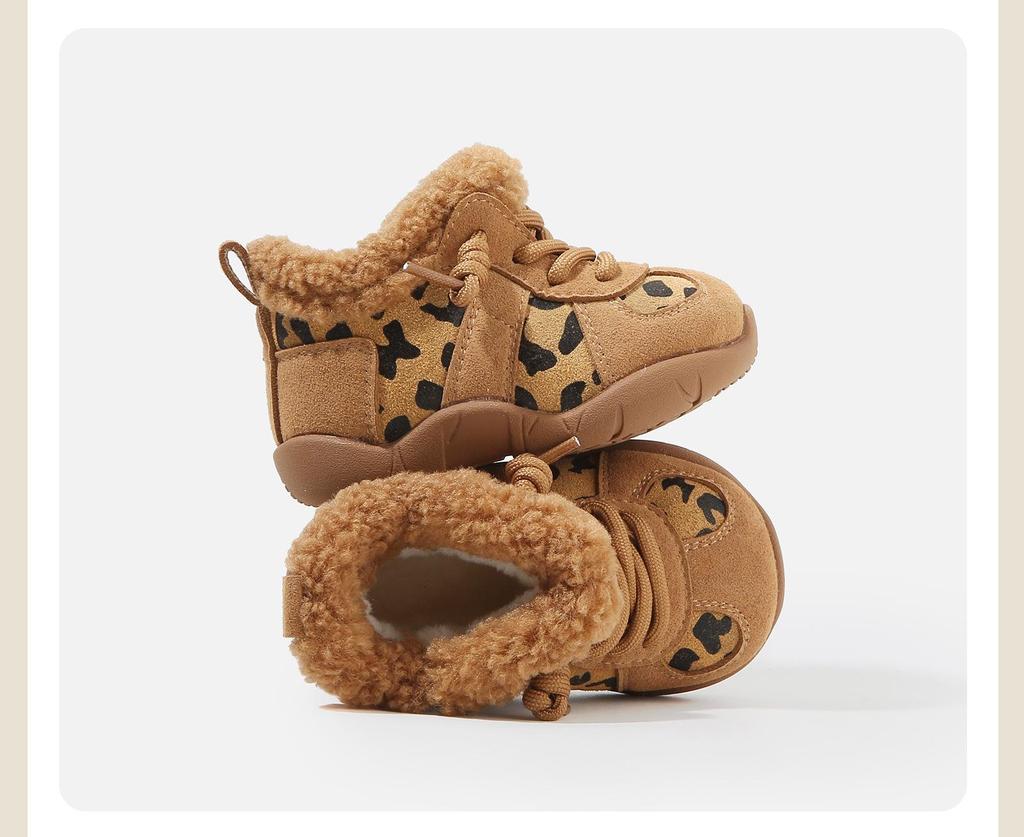 Infant Toddler Cotton Sports Shoes - Leopard Print, Velvet-Lined Casual Winter Footwear for Boys & Girls