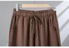 Hohe Taille Baumwolle Leinen Damen Weite Beine Verkürzte Hosen - Koreanischer Stil, Große Größen, Kordelzug, für Frühling, Sommer, Herbst
