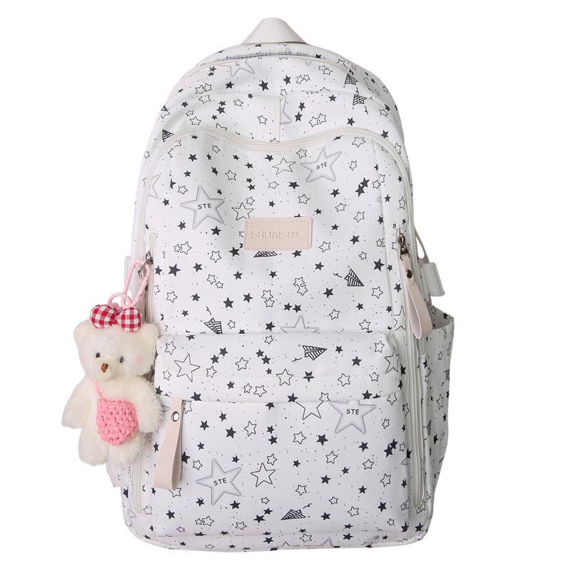 

Женский рюкзак большой вместимости с цветочным принтом и принтом в виде звезд для учениц старшей школы и студенток Backpack Only белый