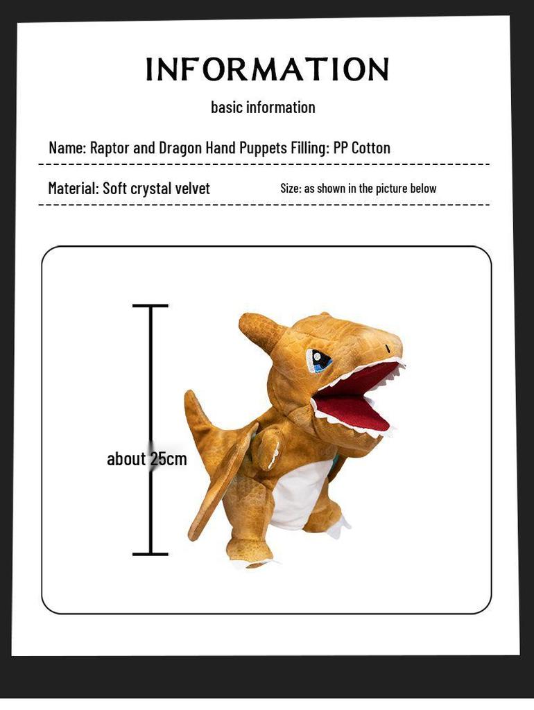 Movable Mouth Dinosaur Plush Hand Puppet - Cartoon Animal Toy & Birthday Gift