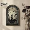 Medieval Window Style Decor Halloween Arched Wooden Wall Decor Ghost Cat Double-Layer Hanging Ornament Distressed Gothic Retro Picture Frame