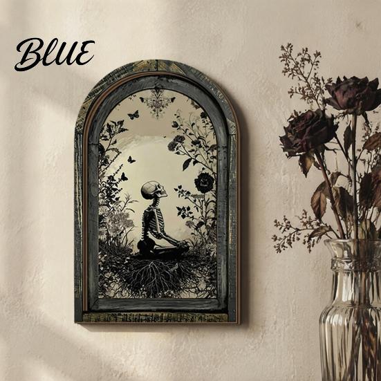 Medieval Window Style Decor Halloween Arched Wooden Wall Decor Ghost Cat Double-Layer Hanging Ornament Distressed Gothic Retro Picture Frame