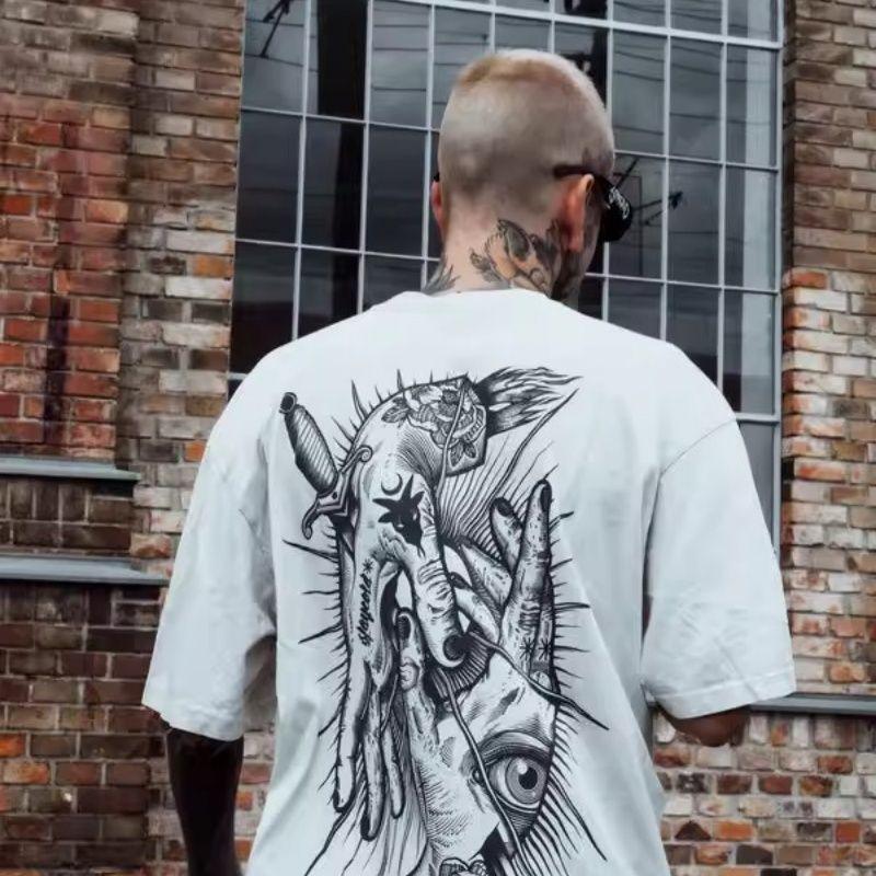 2026 Original Tide Brand American Retro Personality Round Collar Hipster Hip Hop TShirt Cotton Body Word Tattoo Artist TShirt