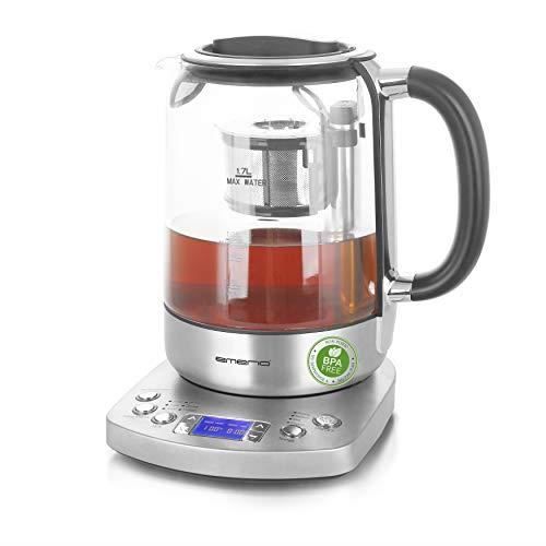Bouilloire en verre Emerio WK-122248 avec passoire à thé automatique, 1,7L, 5 températures prédéfinies