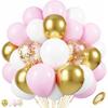 Set Palloncini Rosa Pastello Rosa Chiaro Bianco Metallizzato Oro Palloncini con Coriandoli Decorazioni per Baby Shower Rivelazione del Sesso Festa di Compleanno Globos