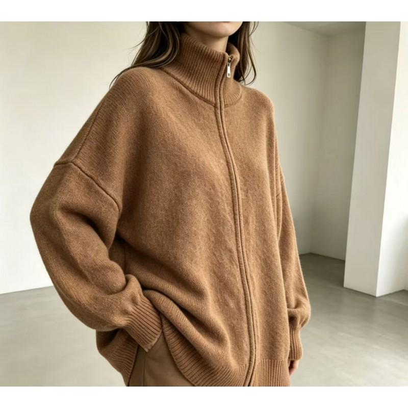 Übergroßer Strickcardigan Damen Übergröße Lockerer Schnitt Langarm Dick Warm Offene Vorderseite Mit Doppelreißverschluss