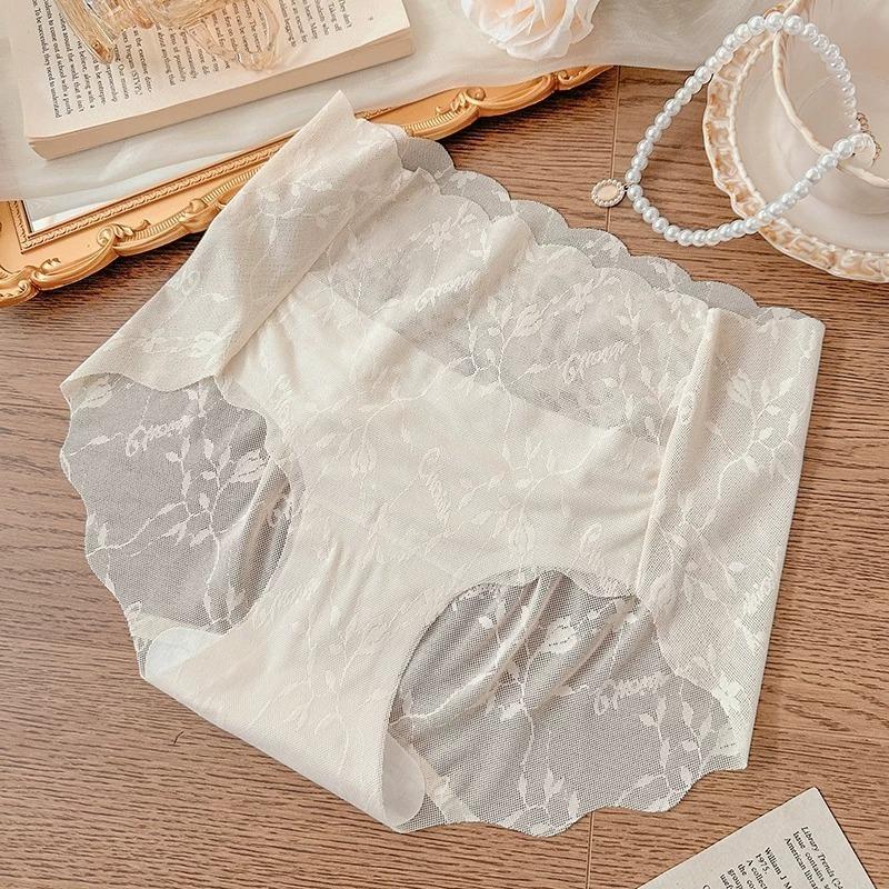 

High Waist Lace Plus Size Womens Underwear Cotton Extended Anti Bacterial Gusset Sexy Panties XXXL бежевий