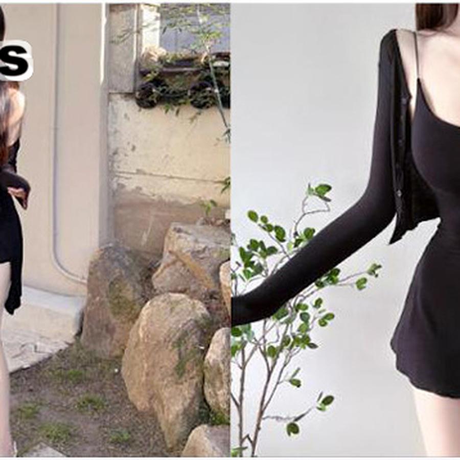Korean Dongdaemun New Sexy Bodycon Sling Dress with Leaf Detail