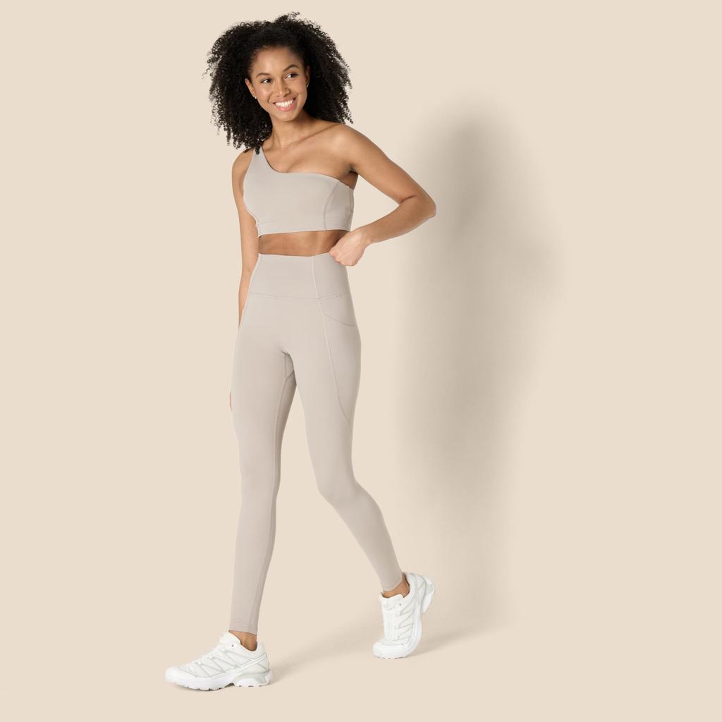 Amazon Essentials Taupe Long Length with High Super Perfect for and the Size L Women's Leggings, Pockets, Waist, Moisture-Wicking Fabric, Breathable,