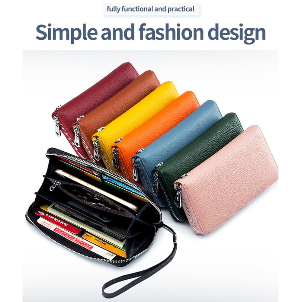 Damen Geldbörse Lange Leder RFID Top Lederhandtasche Weiches Leder Einfache Brieftasche Handytasche