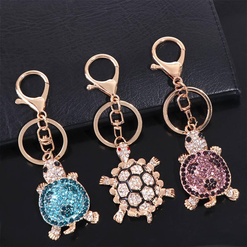 Mini Cartoon Turtle Keychain Zinc Zinc Alloy Rhinestones Turtle Pendant  Girls Boys