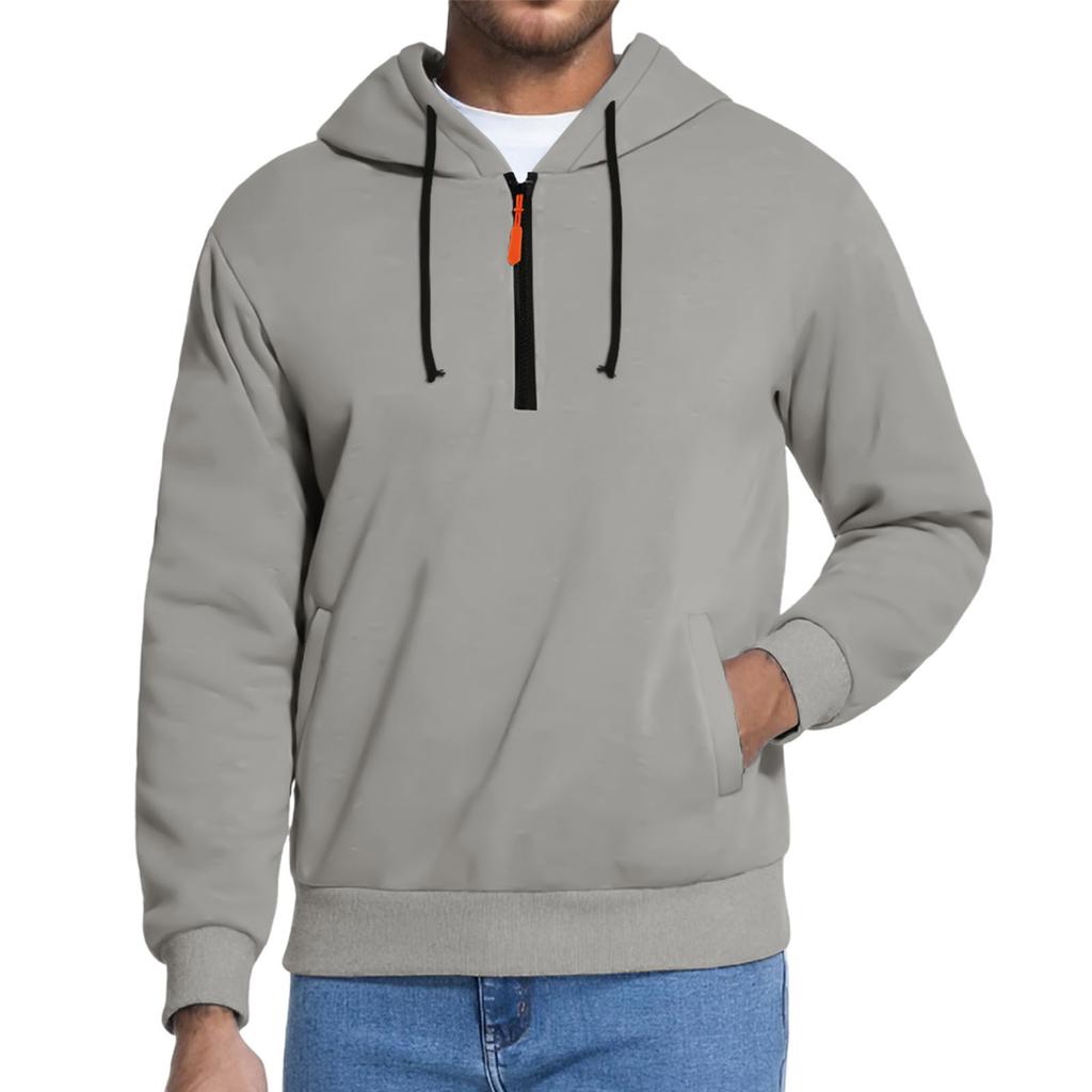 Pánská fleecová mikina s kapucí, ležérní pulovr s dlouhým rukávem na 1/4 zip