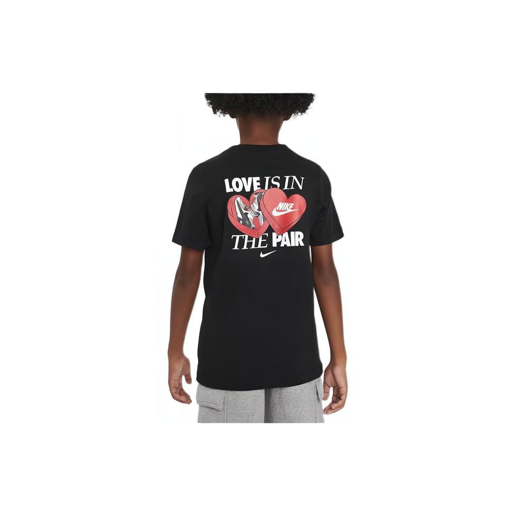 Nike Sportswear Letter Print Pattern Round Neck Knit Short Sleeve Kids Tops Black FN9639010