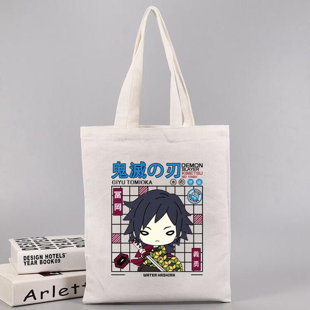 Anime Demon Slayer Kimetsu No Yaiba shoppingväska Harajuku tygväska dam Canvas Axelväska Ulzzang Eco Bag