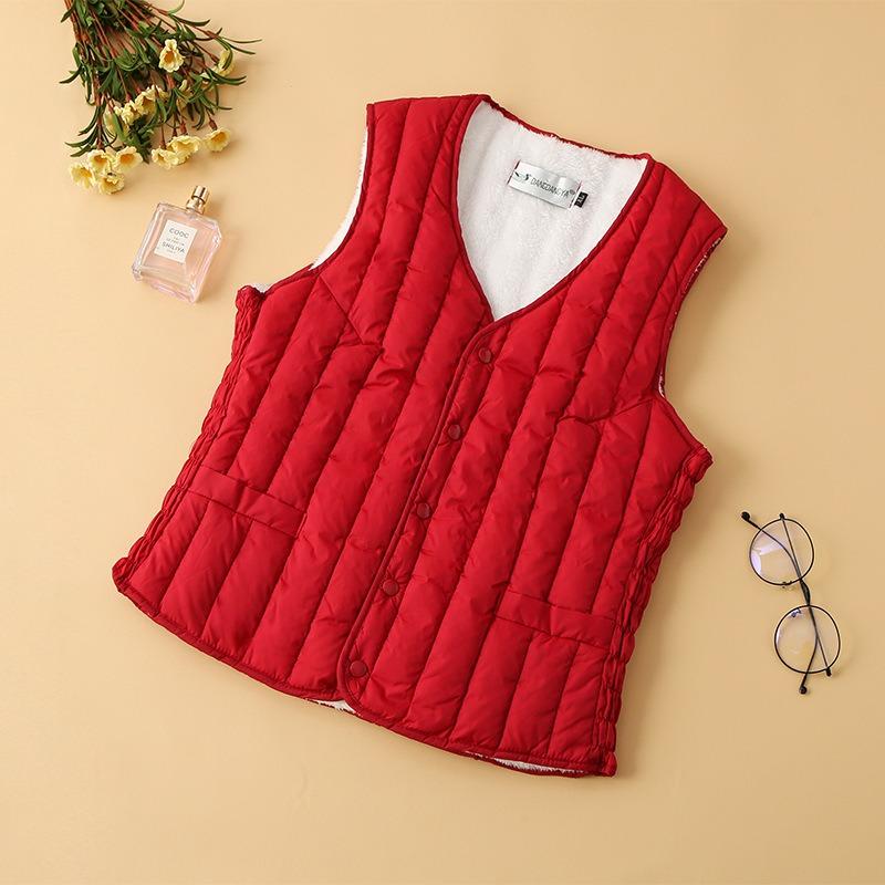 Autumn and Winter Middle-aged Mothers Plus Velvet Warm Cotton  Vest Ladies Vest Lamb Fleece Waistcoat Short