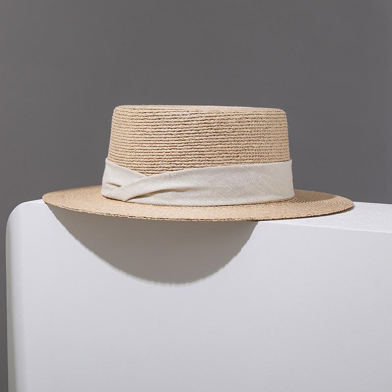 Newest Silk and linen Decoration Natural Grass 100% Lafite Straw Hat Vacation Handwoven Sunscreen Flat Sunshade Hat Beach Hat бежевый