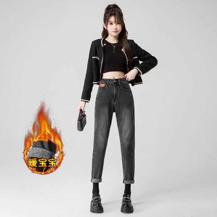 

Жіночі зимові джинси великого розміру на флісі з високою посадкою, вільні та такі, що стрункішать 5XL