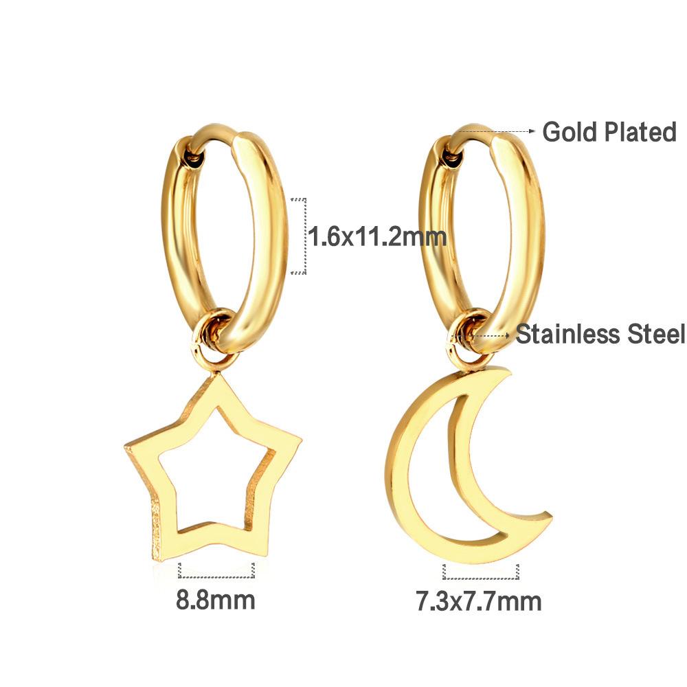 Star Moon Ear Buckle Asymmetrical Cold Wind Geometric Earrings Stainless Steel Earrings Earrings Women