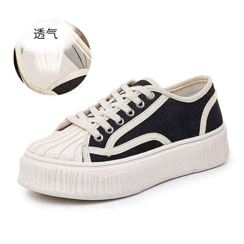 

Женские парусиновые туфли Shell head 2025 года, весна, новые женские повседневные туфли-бисквиты, модные туфли на плоской подошве, универсальная женская обувь, тренд 40 чёрный