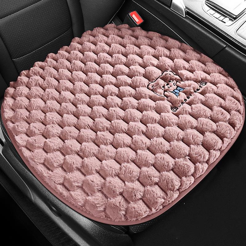 New Cartoon Bear Car Seat Cushion Winter Plush Warm Thickened Anti-slip Seat Cover Cute Ladies Universal Car Accessories