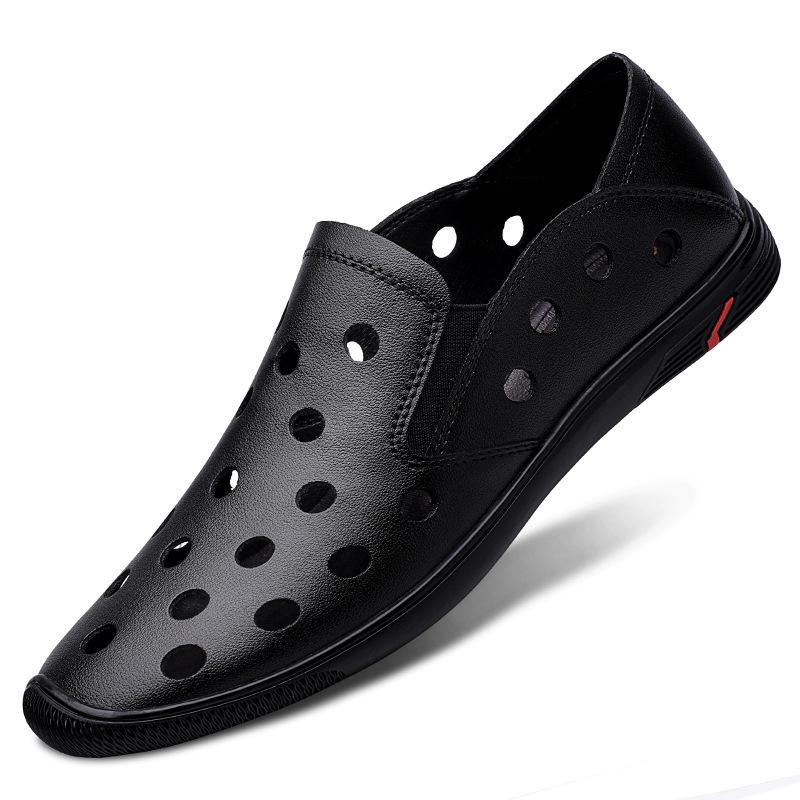 Men s Summer Cowhide Slip-on Beach Shoes - Soft Sole, Large Size, Closed Toe, Breathable, Size 46 38