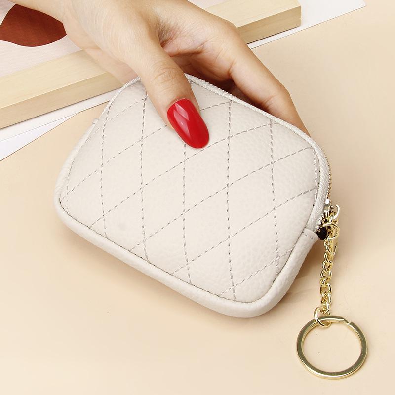 Genuine Leather Diamond Pattern Coin Purse & Keychain Wallet